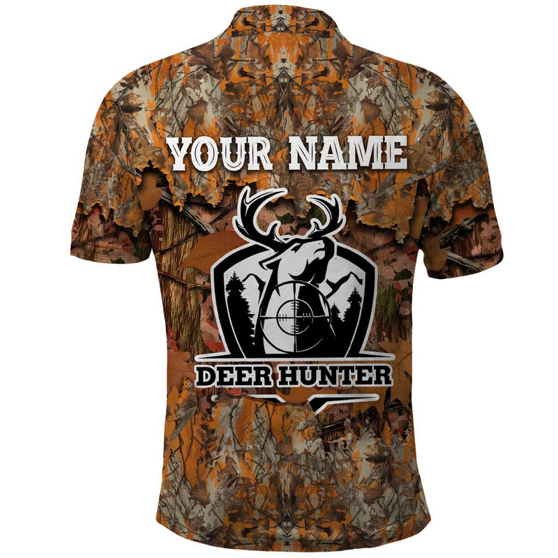 Custom Deer Hunting Big Game Camo Forest Design and Skeleton Archer Polo Shirt
