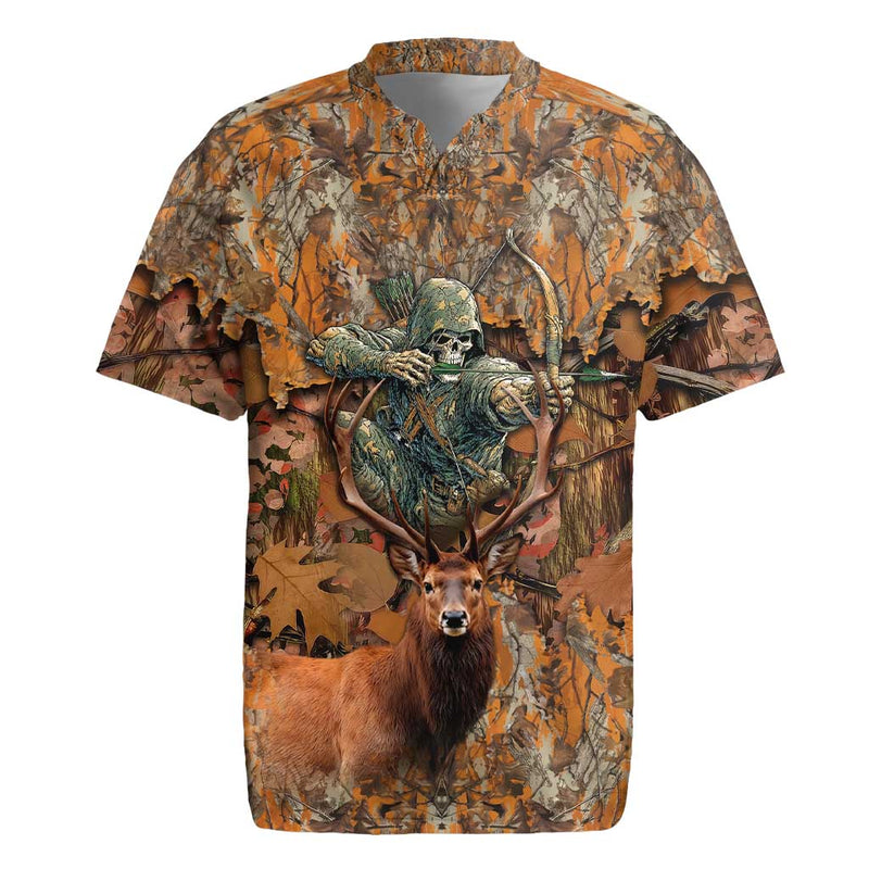 Custom Deer Hunting Big Game Camo Forest Design And Skeleton Archer Rugby Jersey
