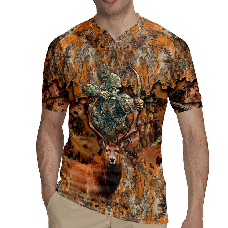 Custom Deer Hunting Big Game Camo Forest Design And Skeleton Archer Rugby Jersey