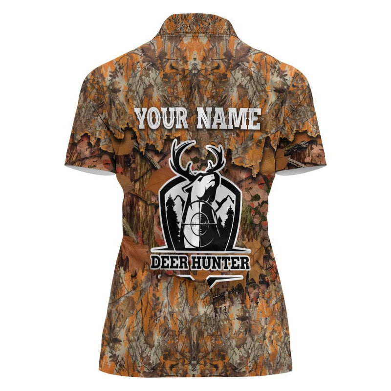 Custom Deer Hunting Big Game Camo Forest Design and Skeleton Archer Women Polo Shirt