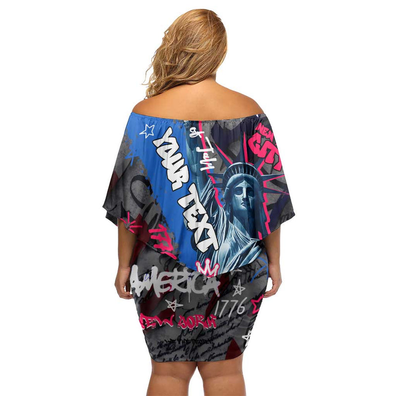 4th Of July Graffiti With Statue Of Liberty And American Independence Street Art Design Off Shoulder Short Dress