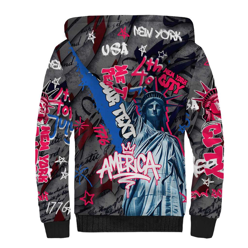 4th of July Graffiti with Statue of Liberty and American Independence Street Art Design Sherpa Hoodie