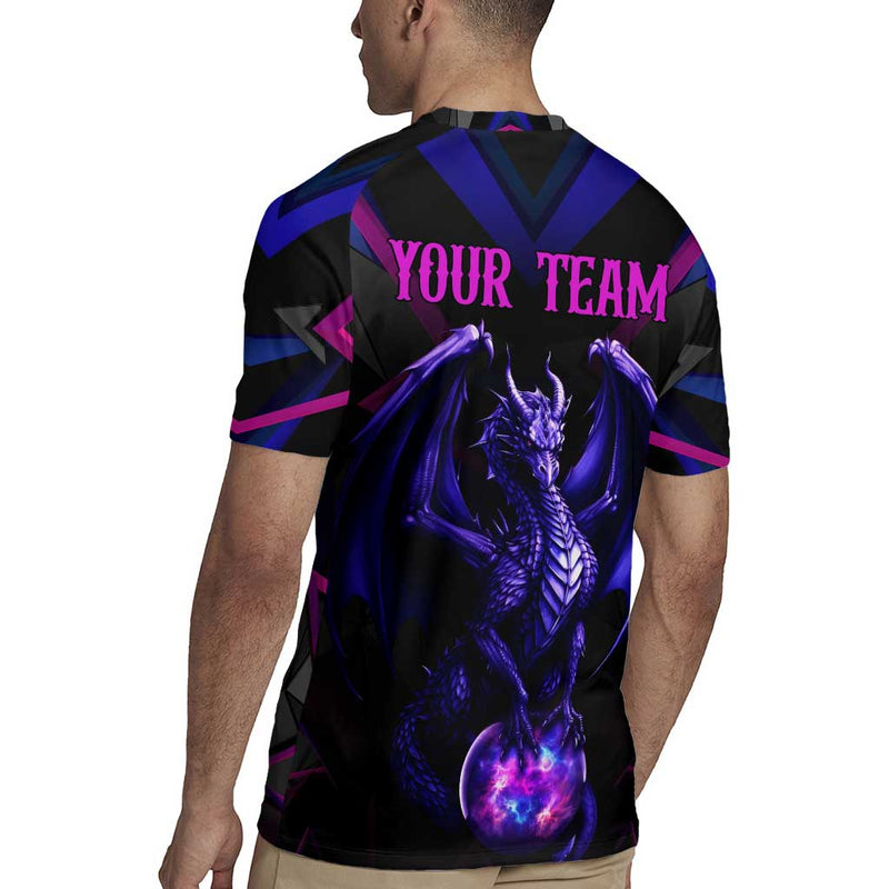 Custom Black And Purple Dragon Bowling Magic Orb Graphic On Geometric Black Background Design Rugby Jersey