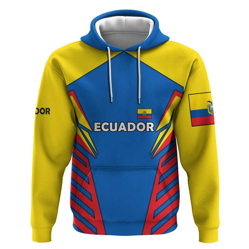 Ecuador Hoodie with Coat of Arms and Bold Stripe Design
