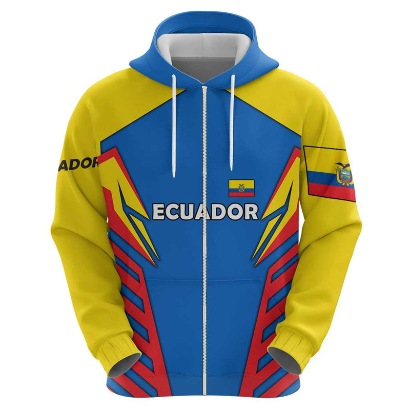 Ecuador Hoodie with Coat of Arms and Bold Stripe Design