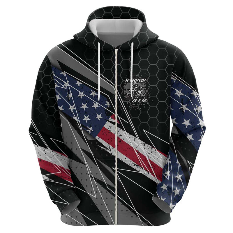 Custom Bike Shirt Racing Motocross American Flag and Black Hexagon Lightning Graphic Design Hoodie