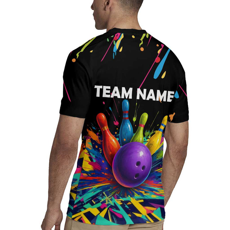 Custom Bowling Strike Design Colorful Pins And Purple Ball In Abstract Splatter Art Style Rugby Jersey