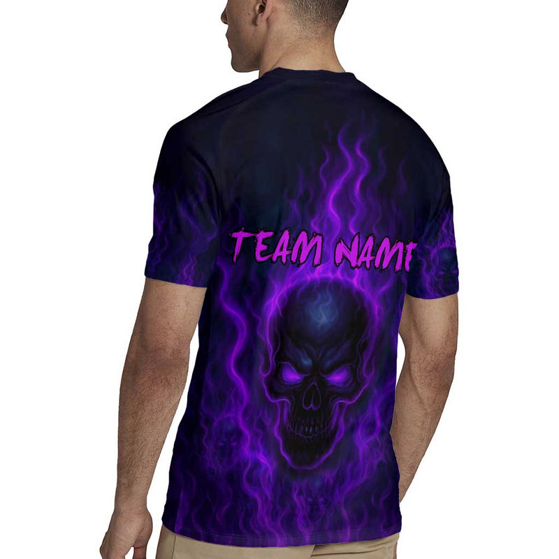 Custom Bowling Purple Flame Skull Custom Team Name On Dark Background Rugby Jersey