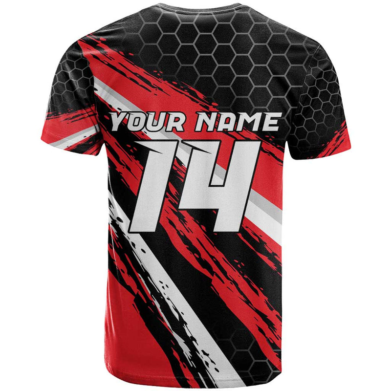 Custom Dirt Bike Motocross Rider Red Black Hex Pattern and Racing Number T Shirt