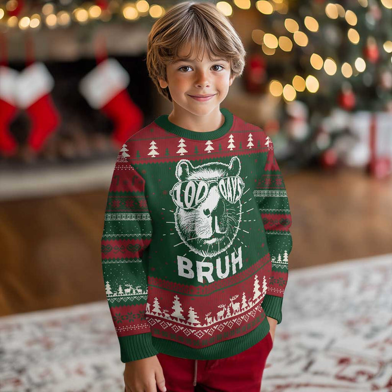 100th Day Of School Capybara Ugly Christmas Sweater 100 Days Bruh Cool Capy Bara