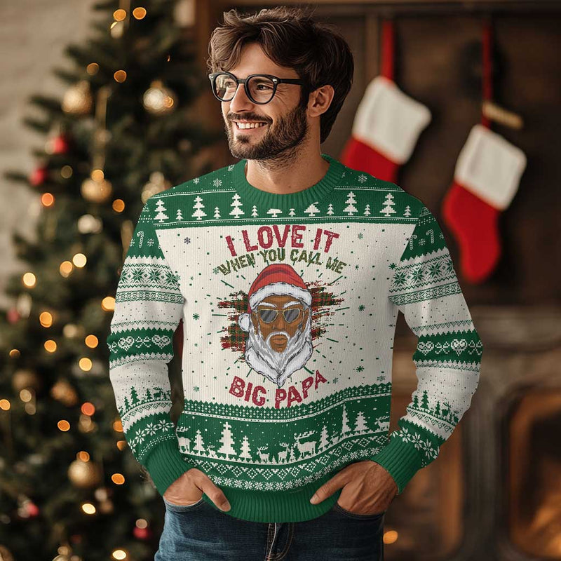African American Santa Kwanzaa Ugly Christmas Sweater I Love It When You Call Me Big Papa