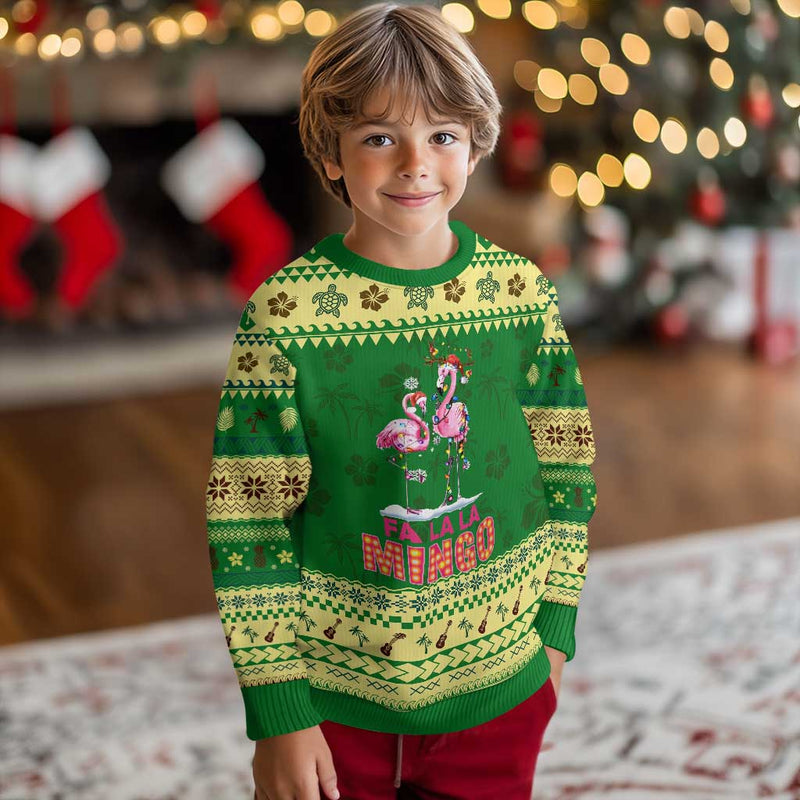 Fa La La Mingo Flamingo Hawaiian Xmas Ugly Christmas Sweater