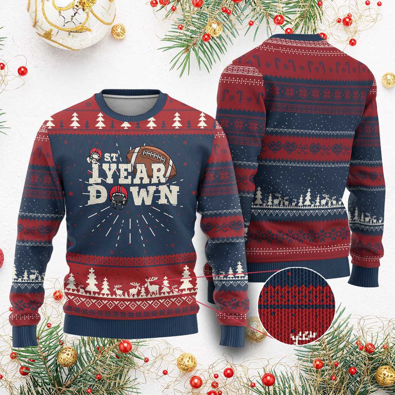 1st Year Down Football Knitted Sweatshirt Touchdown One First Birthday Infant Baby Boy