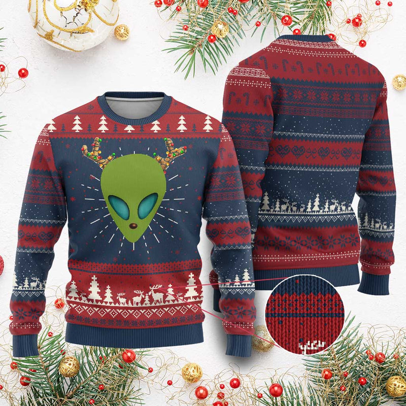 Alien Xmas Ugly Christmas Sweater Funny Humans Aren't Real Cute UFO Gift