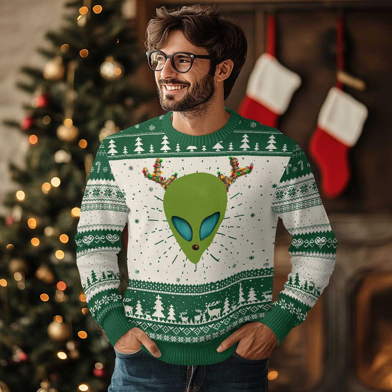 Alien Xmas Ugly Christmas Sweater Funny Humans Aren't Real Cute UFO Gift