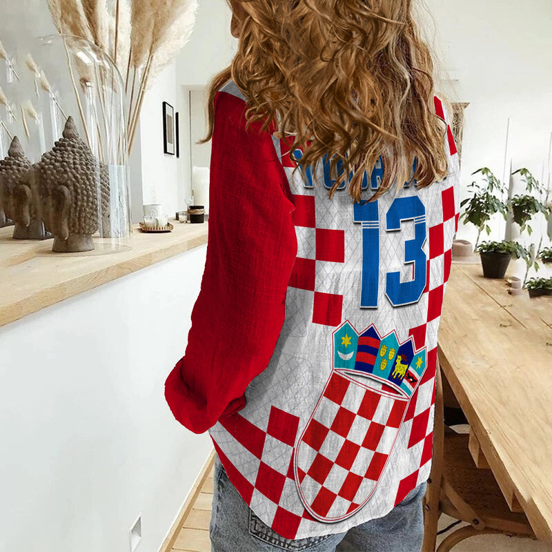 (Custom Text and Number) Croatia Football Vatreni Hrvatska Champions 2022 World Cup Women Casual Shirt