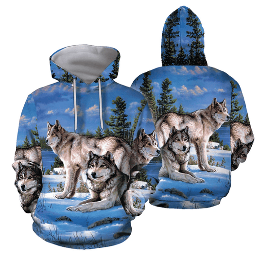 3D All Over Printed Couple Of Wolves Lie On Snow