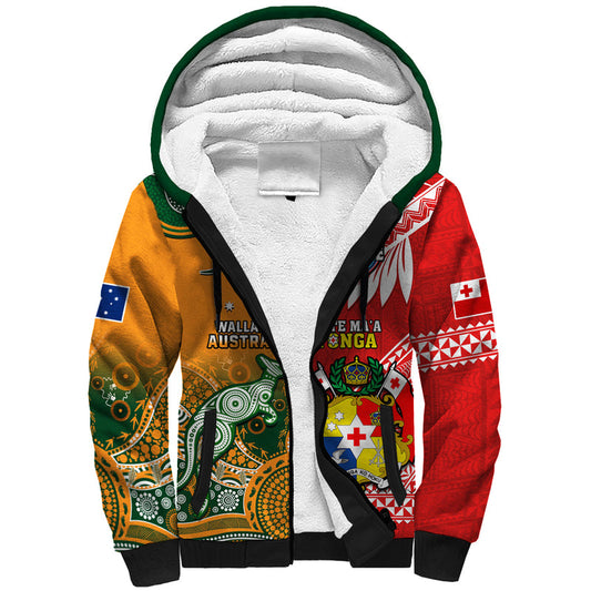 (Custom Personalised) Mate Maa Tonga And Wallabies Rugby Polynesian Mix Aboriginal Sherpa Hoodie