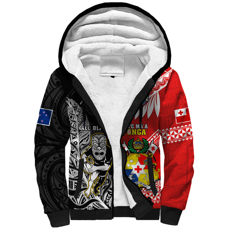 (Custom Personalised) Mate Maa Tonga And All Black Rugby Polynesian Mix NZ Maori Fern Sherpa Hoodie