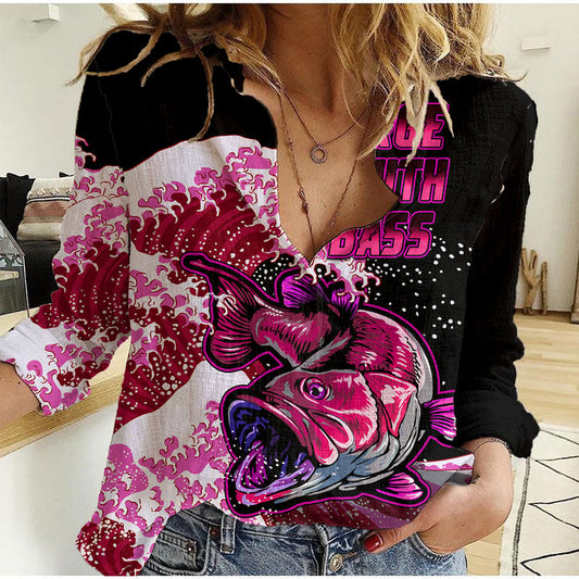 (Custom Personalised) Bass Fishing Red Women Casual Shirt