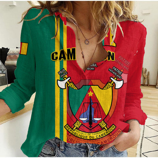 (Custom Personalised) Cameroon Happy Unity Day Cameroun Coat Of Arms Women Casual Shirt