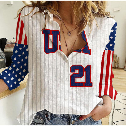 (Custom Personalised) United States 2023 Baseball Classic Uniform USA Flag Women Casual Shirt