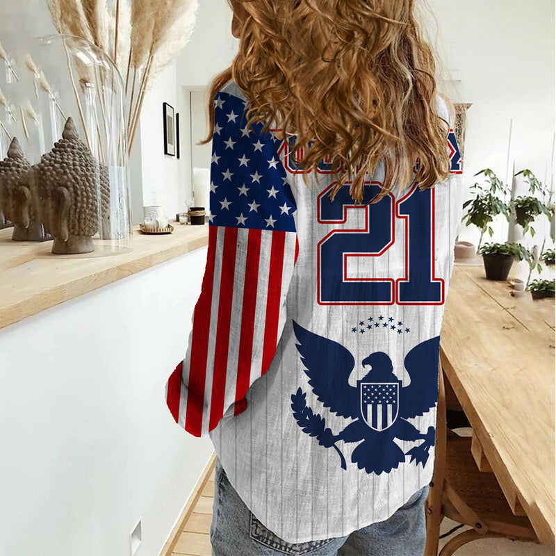 (Custom Personalised) United States 2023 Baseball Classic Uniform USA Flag Women Casual Shirt