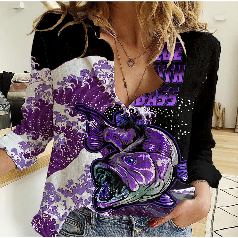 (Custom Personalised) Bass Fishing Purple Women Casual Shirt