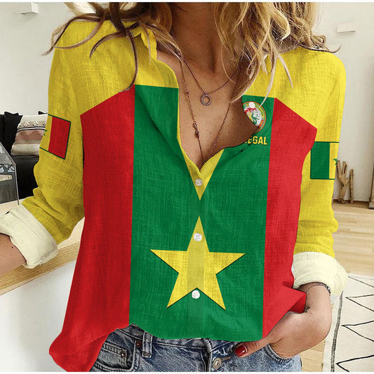 (Custom Text and Number) Senegal Football Champion of Africa Women Casual Shirt
