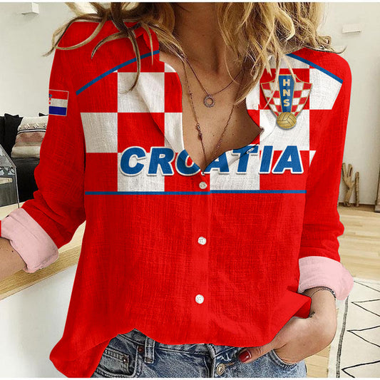 (Custom Personalised) Croatia Football 2022 Checkerboard - Women Casual Shirt