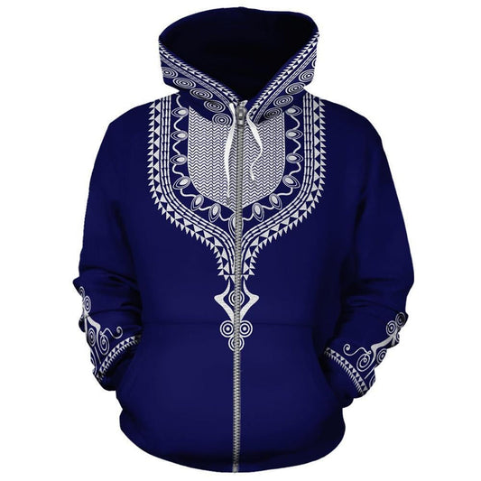 African Blue Dashiki Zip Hoodie