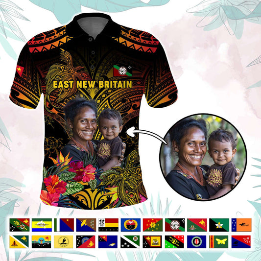 Custom Photo Papua New Guinea Provinces Symbol Flag Sepik Blue Orchid Motifs Polo Shirt