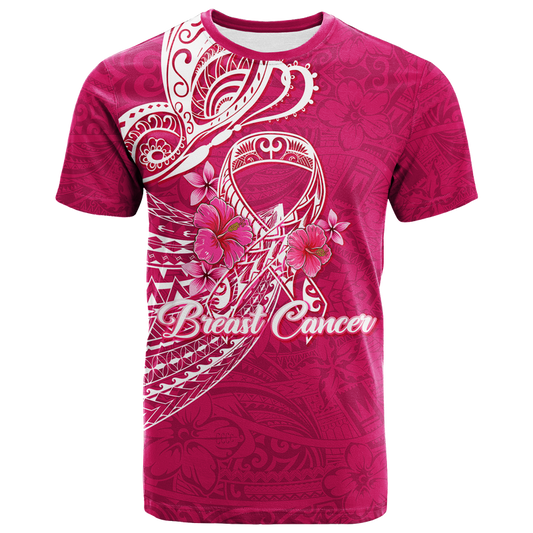 Custom Breast Cancer Pink Ribbon Butterfly Polynesian Pink Version T Shirt