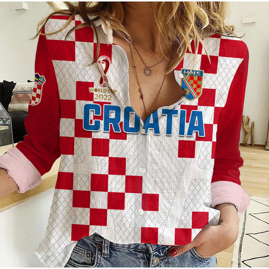(Custom Text and Number) Croatia Football Vatreni Hrvatska Champions 2022 World Cup Women Casual Shirt