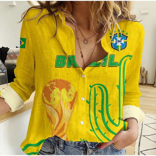 (Custom Personalised) Brazil Champion Football World Cup 2022 - Women Casual Shirt