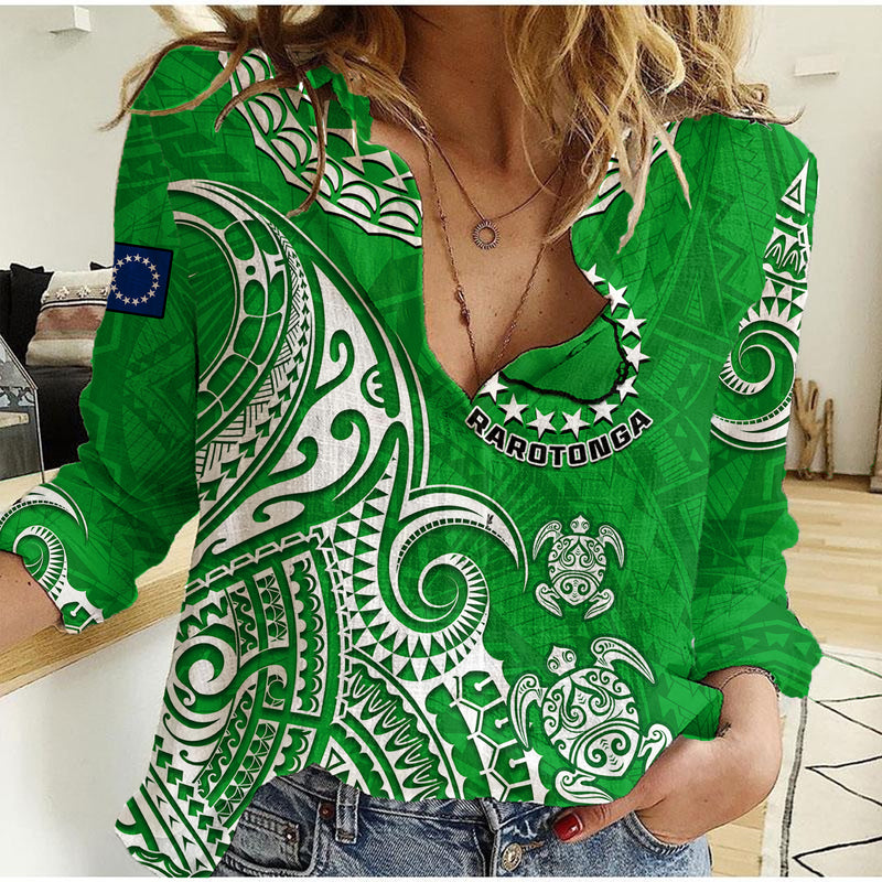 (Custom Personalised) Rarotonga Cook Islands Polynesian Turtle Art Women Casual Shirt