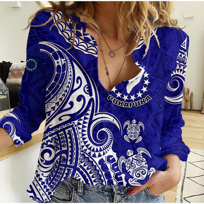 (Custom Personalised) Pukapuka Cook Islands Polynesian Turtle Art Women Casual Shirt
