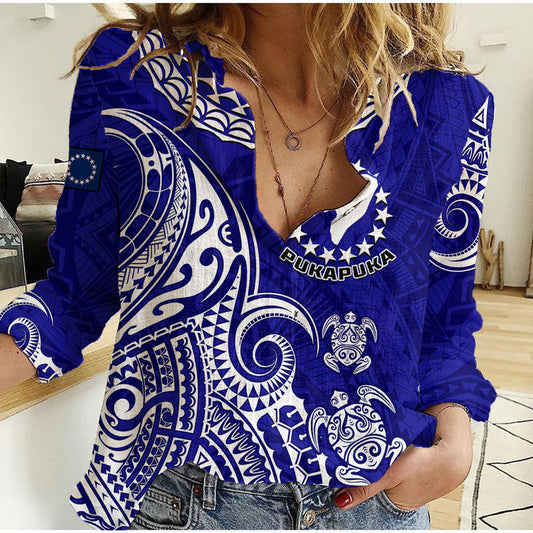 (Custom Personalised) Pukapuka Cook Islands Polynesian Turtle Art Women Casual Shirt