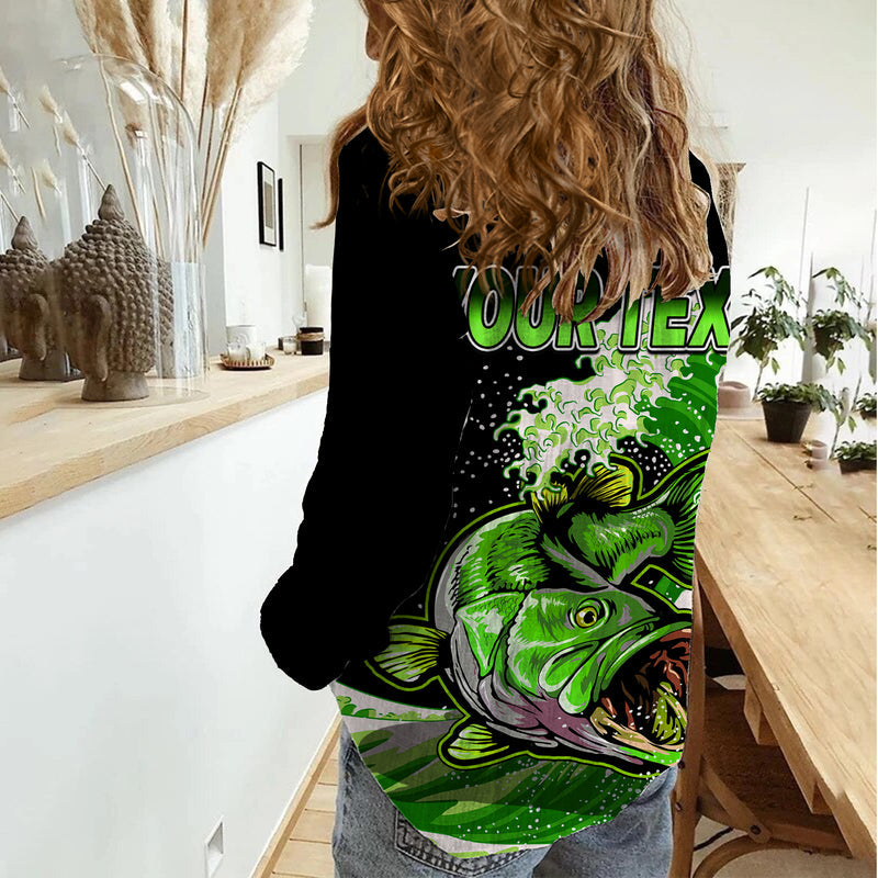 (Custom Personalised) Bass Fishing Green Women Casual Shirt