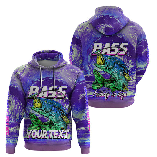 Custom Bass Fishing is Life Hook Sport Largemouth Purple Hoodie