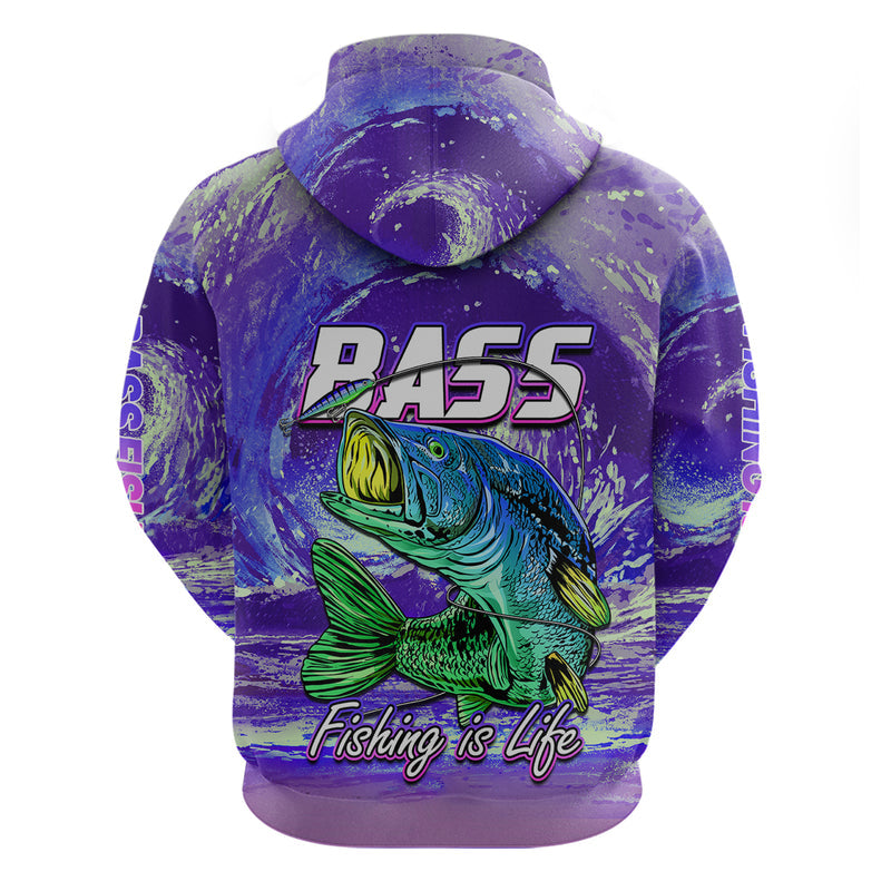 Custom Bass Fishing is Life Hook Sport Largemouth Purple Hoodie