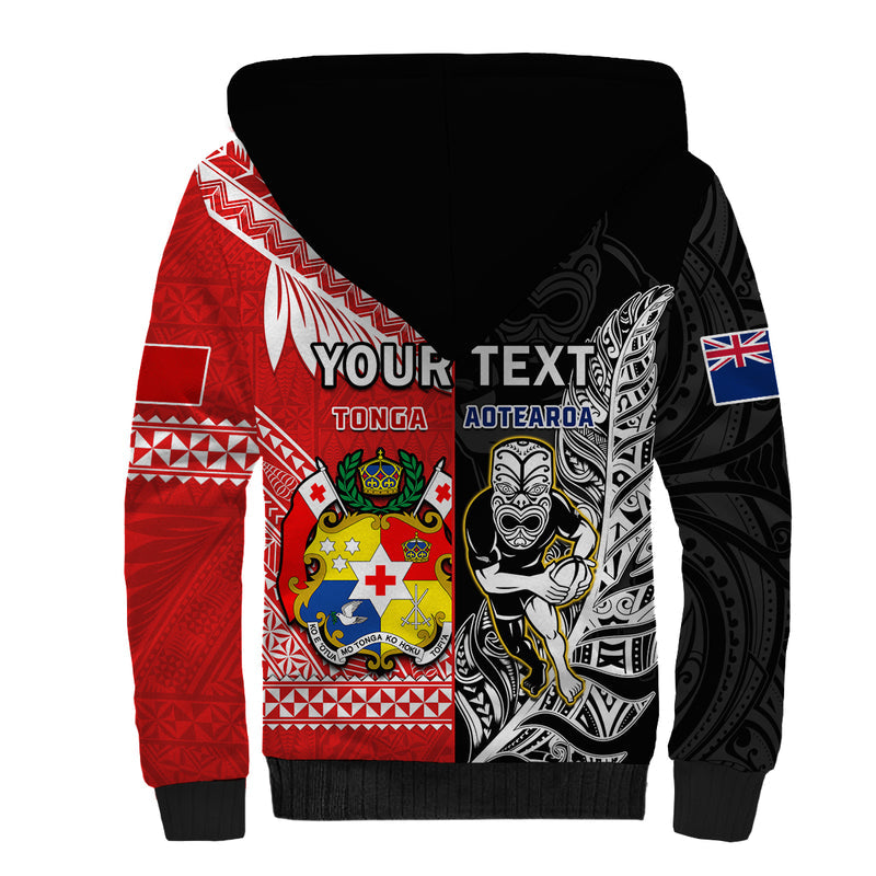 (Custom Personalised) Mate Maa Tonga And All Black Rugby Polynesian Mix NZ Maori Fern Sherpa Hoodie