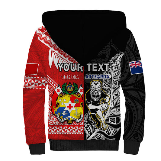 (Custom Personalised) Mate Maa Tonga And All Black Rugby Polynesian Mix NZ Maori Fern Sherpa Hoodie