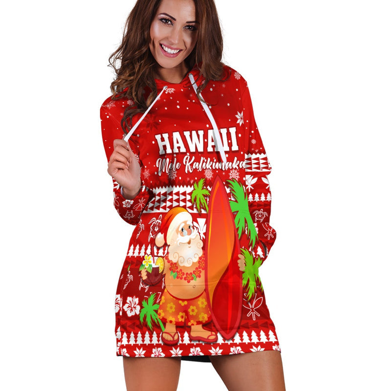 (Custom Personalised) Mele Kalikimaka Hoodie Dress Santa Claus Hawaii Christmas