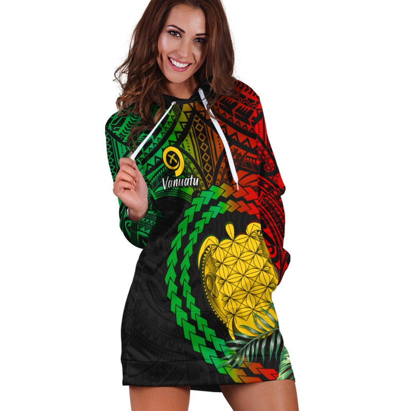 (Custom Personalised) Vanuatu Heart Polynesian Hoodie Dress Turtle Sand Drawings
