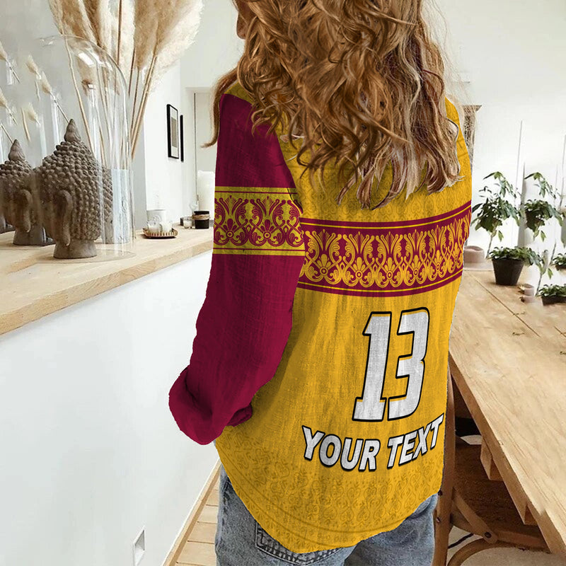 (Custom Text and Number) Sri Lanka Traditional Pattern and Lion Flag Women Casual Shirt