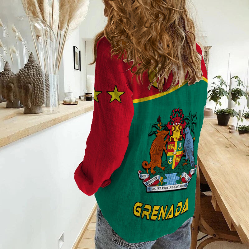 (Custom Personalised) Grenada Coat of Arms and Map Impressive Women Casual Shirt