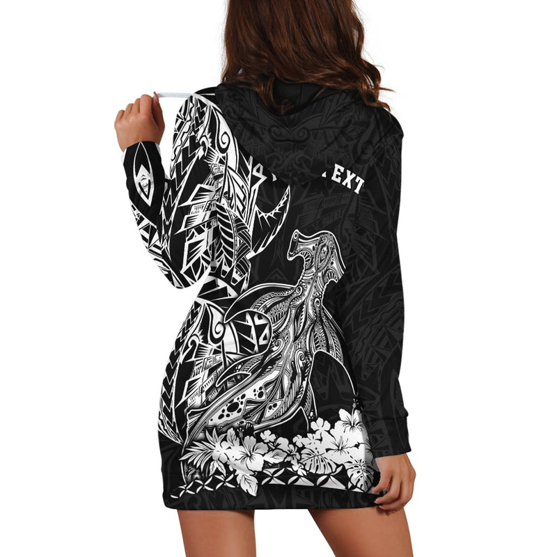 (Custom Personalised) Hawaii Polynesian Hoodie Dress Wild Hammerhead Sharks