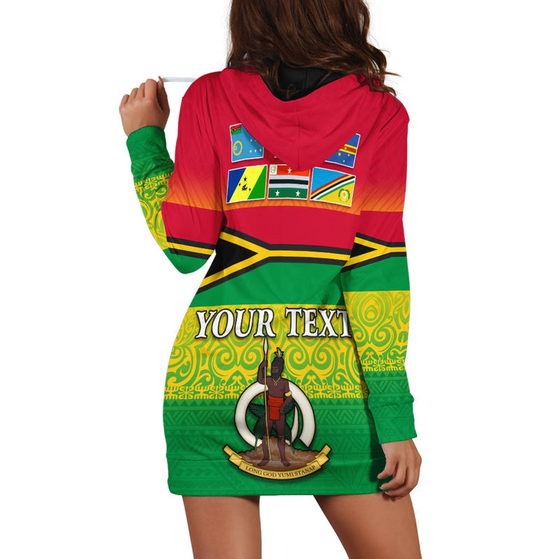 (Custom Personalised) Vanuatu Color Hoodie Dress Six Provinces and Map