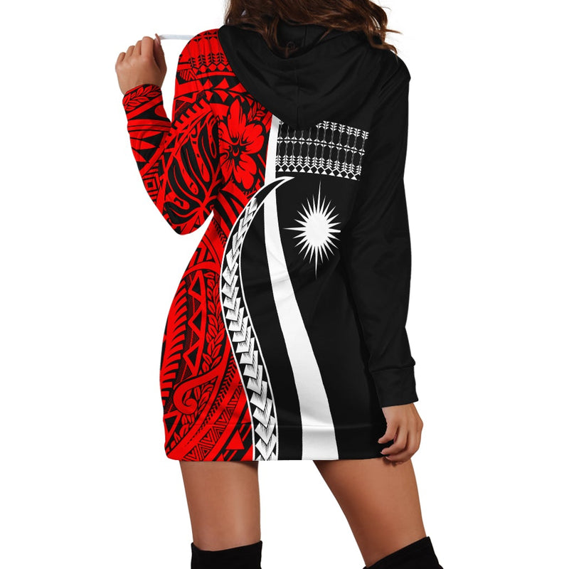 (Custom Personalised) Marshall Islands Hoodie Dress Simple Pattern Version Red